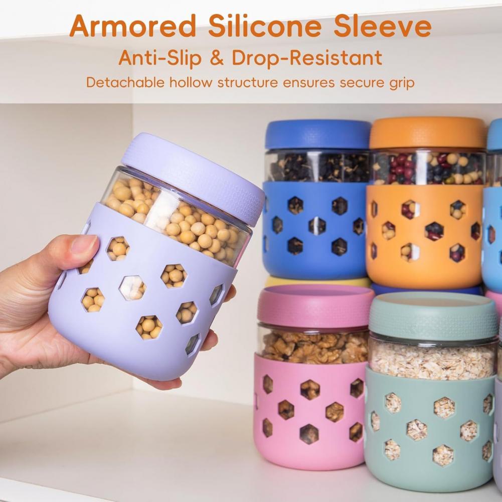 Meal Prep Overnight Oats - Glass Mason Jars with Silicone Sleeves