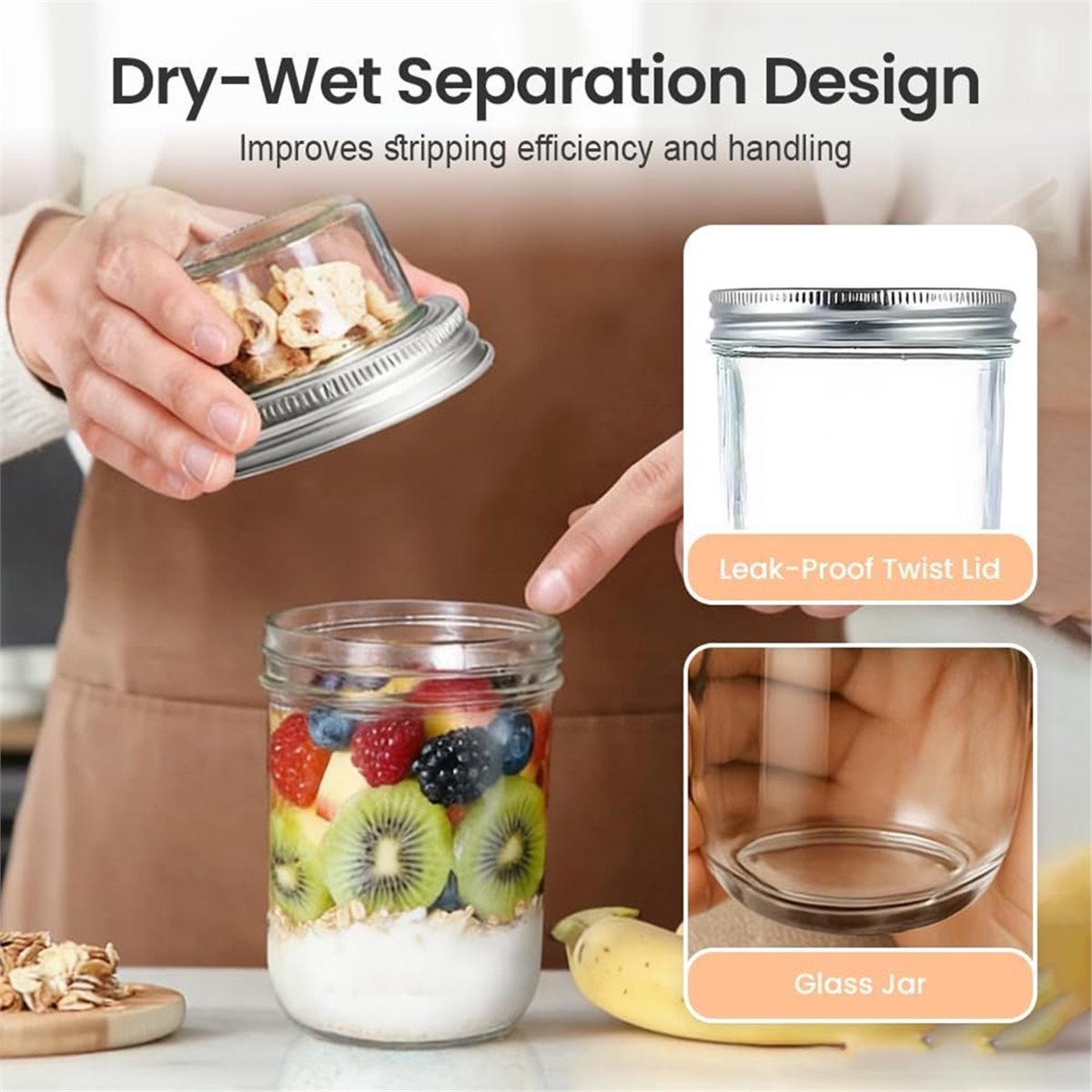 Meal Prep Overnight Oats - BAAE Overnight Oats Containers with Lids,Dual-Layer