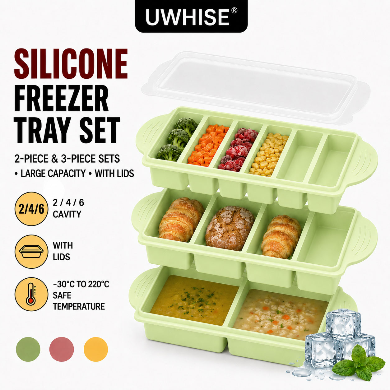 Uwhise 2/3 PACK Silicone Freez - Meal Prep Oatmeal ulasan dan harga