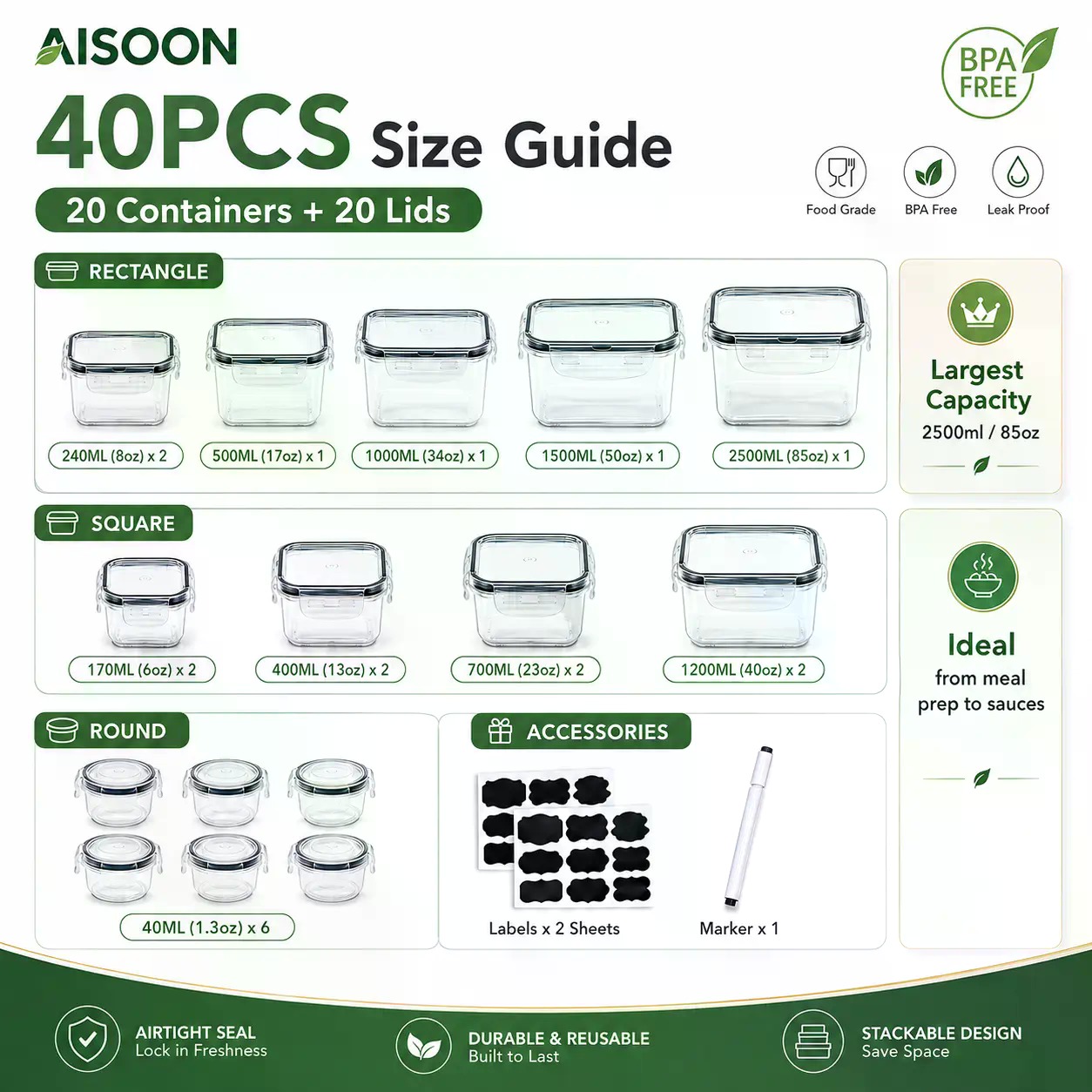 40 PCS Extra Large 85oz Silico - Meal Prep Ideas ulasan dan harga