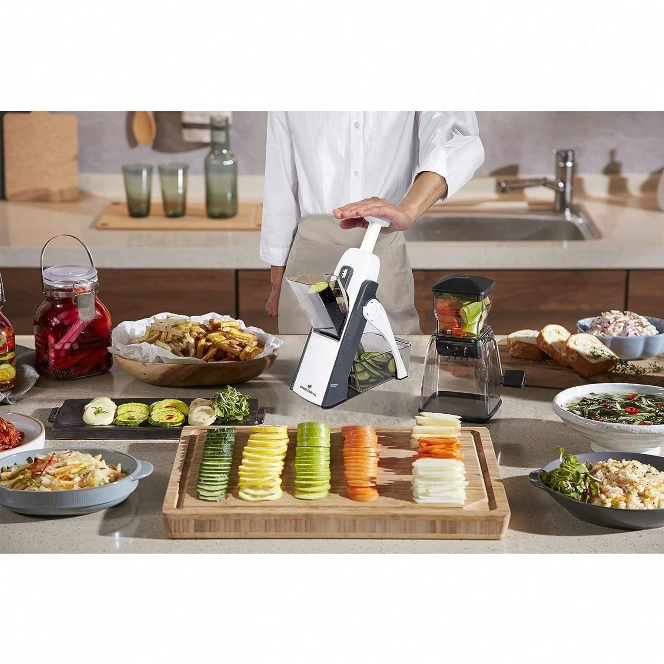 Safe Mandoline Slicer 5 in 1 V - Meal Prep With Potatoes ulasan dan harga