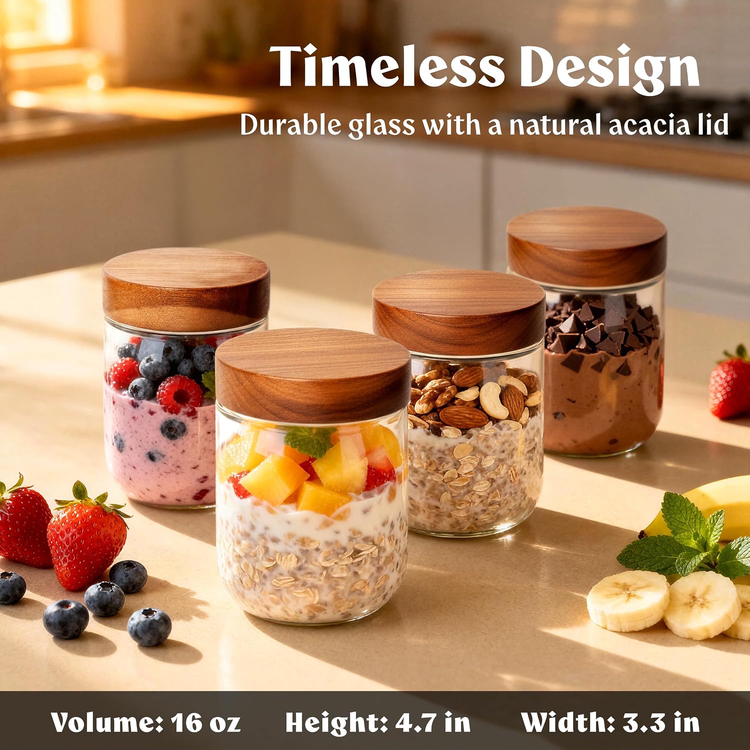 16oz Glass Meal Prep Jars with - Meal Prep Overnight Oats ulasan dan harga
